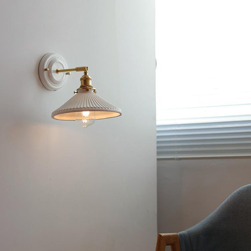 Thalira | Vintage Ceramic Brass Wall Sconce Hardwired for Bedroom & Living Room