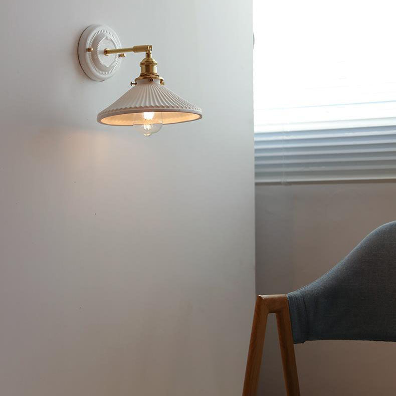Thalira | Vintage Ceramic Brass Wall Sconce Hardwired for Bedroom & Living Room