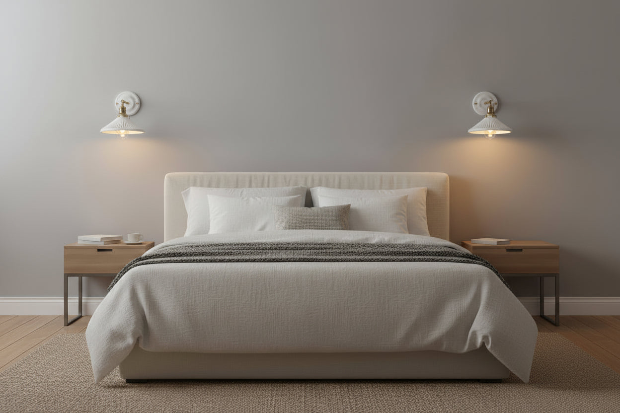 Thalira | Vintage Ceramic Brass Wall Sconce Hardwired for Bedroom & Living Room