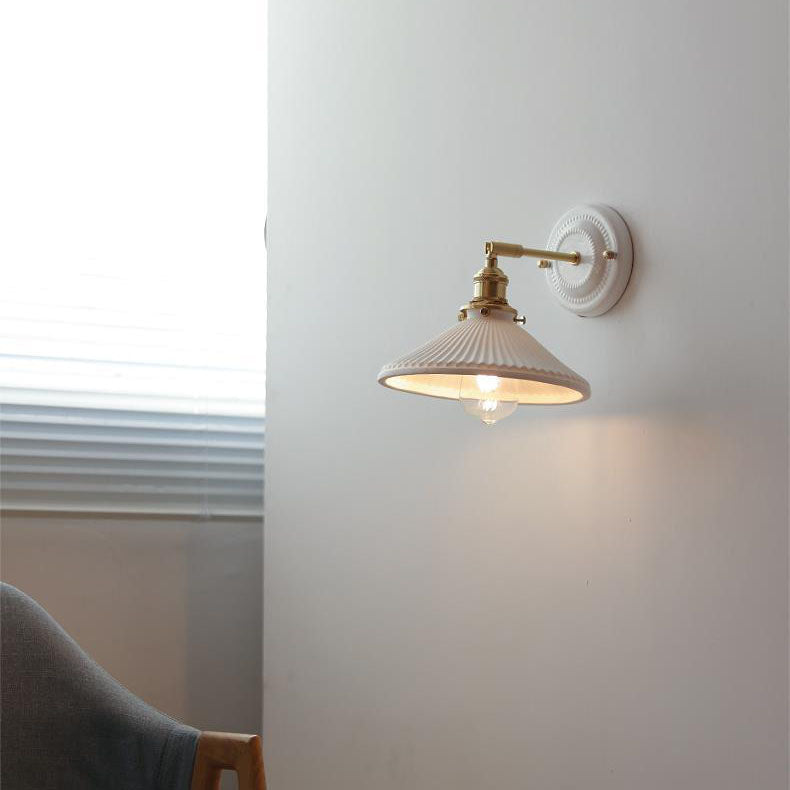 Thalira | Vintage Ceramic Brass Wall Sconce Hardwired for Bedroom & Living Room