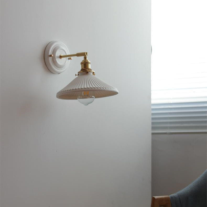 Thalira | Vintage Ceramic Brass Wall Sconce Hardwired for Bedroom & Living Room