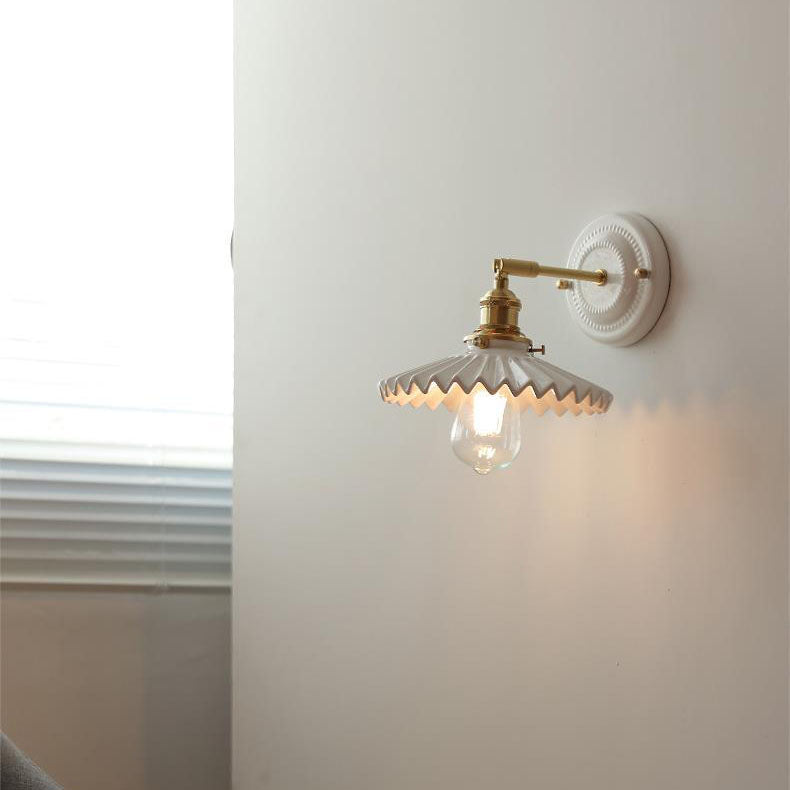 Thalira | Vintage Ceramic Brass Wall Sconce Hardwired for Bedroom & Living Room