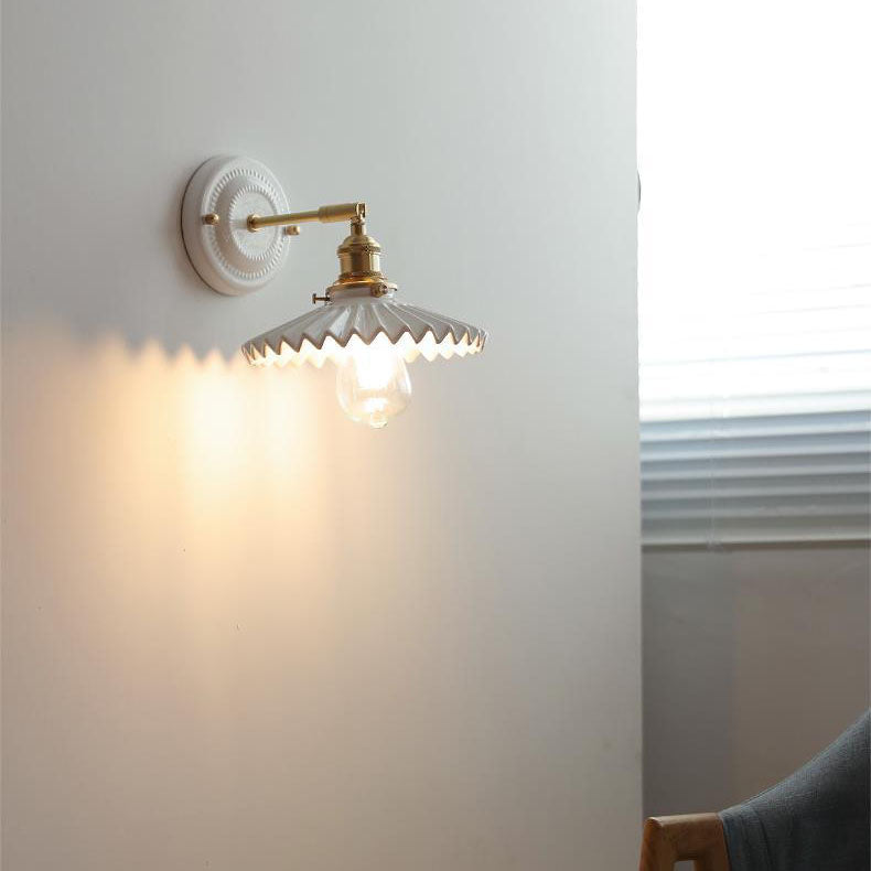 Thalira | Vintage Ceramic Brass Wall Sconce Hardwired for Bedroom & Living Room