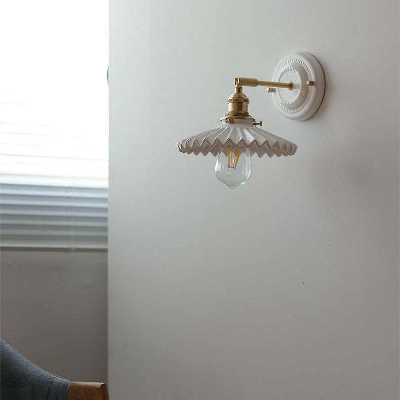 Thalira | Vintage Ceramic Brass Wall Sconce Hardwired for Bedroom & Living Room