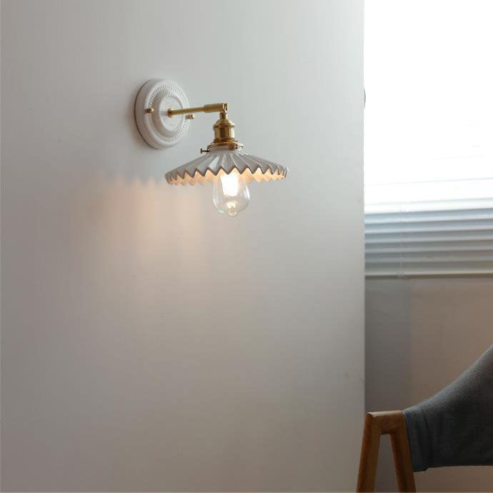 Thalira | Vintage Ceramic Brass Wall Sconce Hardwired for Bedroom & Living Room
