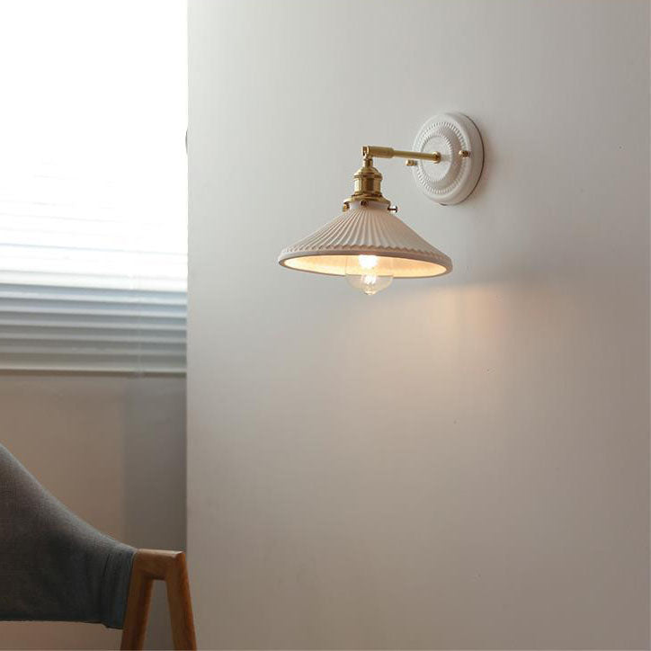 Thalira | Vintage Ceramic Brass Wall Sconce Hardwired for Bedroom & Living Room