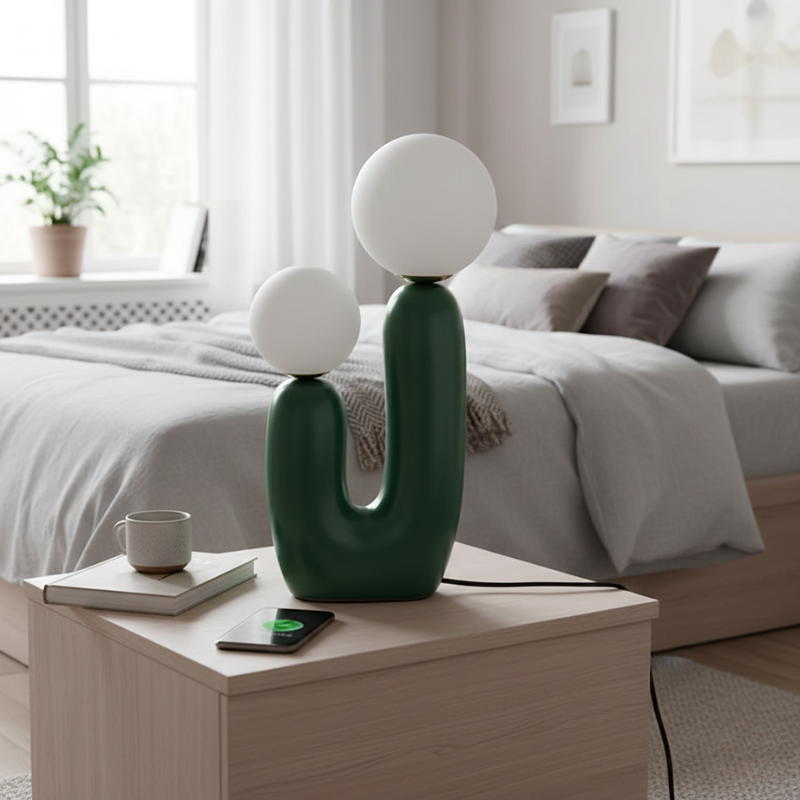 Zavira | Modern Streamlined Glass Globe Table Lamp for Bedroom