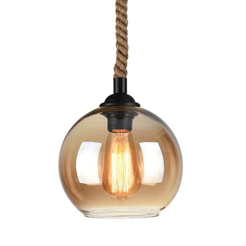 Elmira | Vintage Rope Clear Amber Glass Globe LED Pendant Light