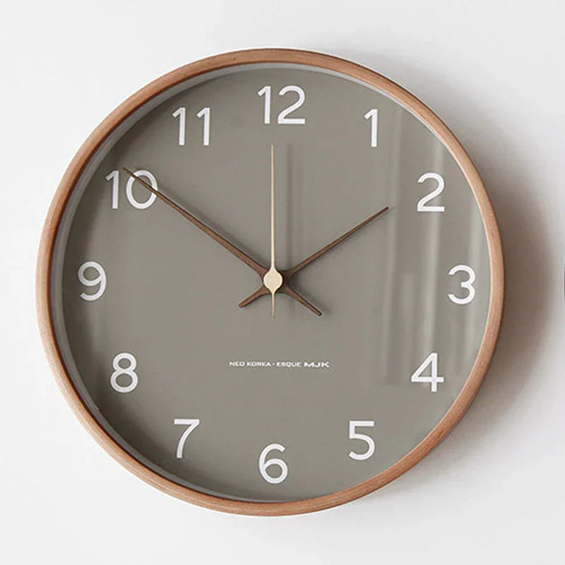 Sylara | Grey Wooden Wall Clock Silent Quartz for Modern Home