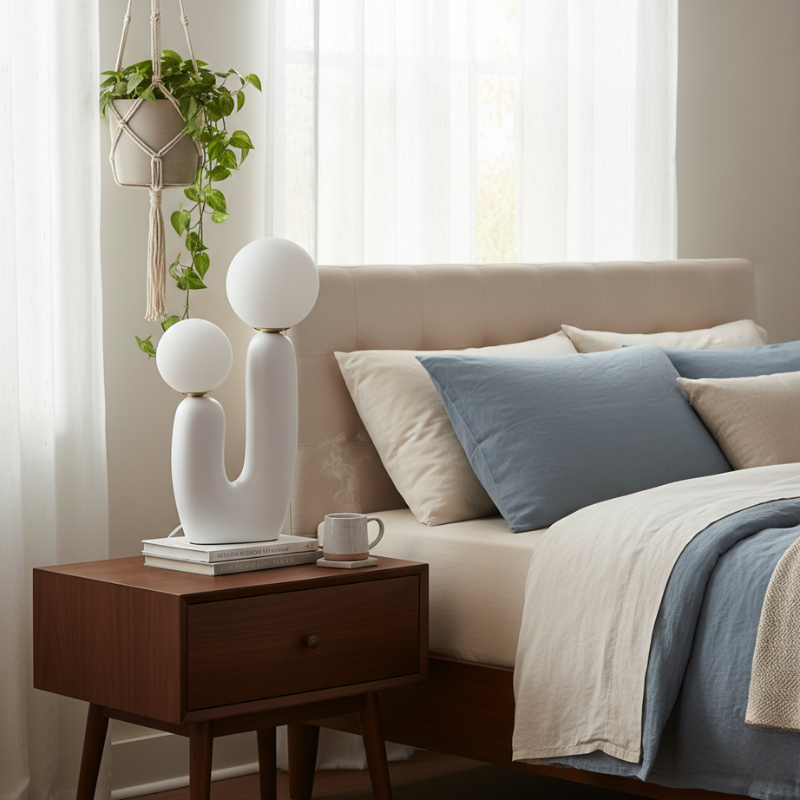 Zavira | Modern Streamlined Glass Globe Table Lamp for Bedroom