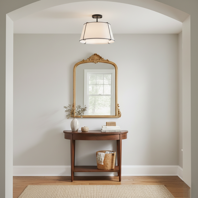 Lysander | Linen Shade Semi Flush Lamp Warm Lighting for Living Room & Hallway
