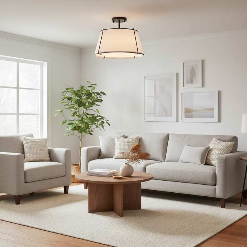 Lysander | Linen Shade Semi Flush Lamp Warm Lighting for Living Room & Hallway