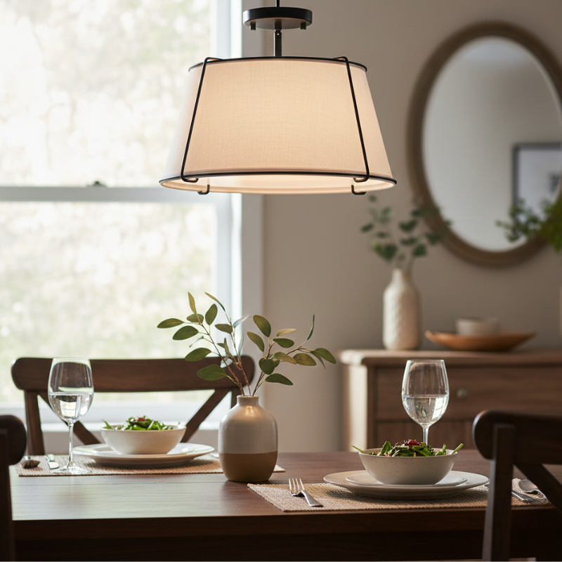 Lysander | Linen Shade Semi Flush Lamp Warm Lighting for Living Room & Hallway