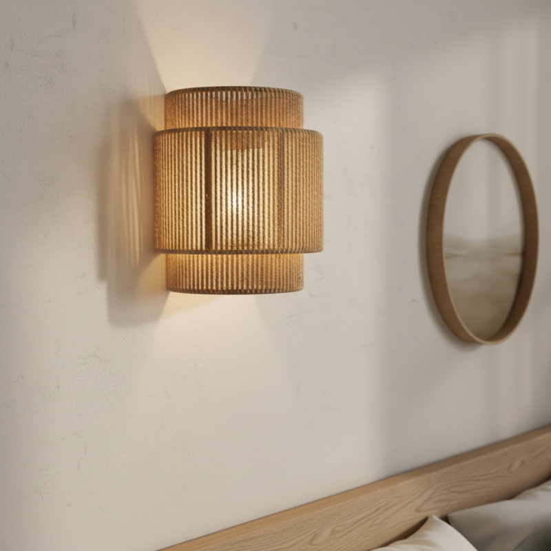 Montelle | Natural Woven Wall Light with Warm LED Rope Accent