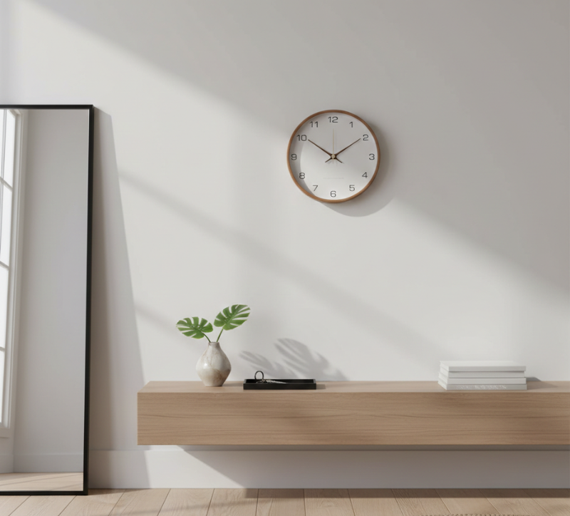 Sylara | Grey Wooden Wall Clock Silent Quartz for Modern Home