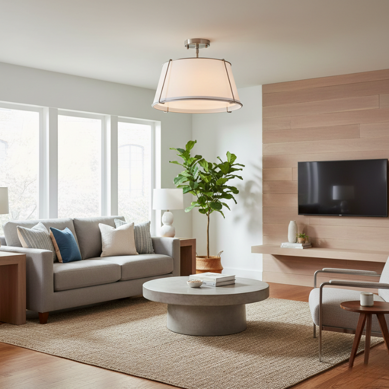 Lysander | Linen Shade Semi Flush Lamp Warm Lighting for Living Room & Hallway