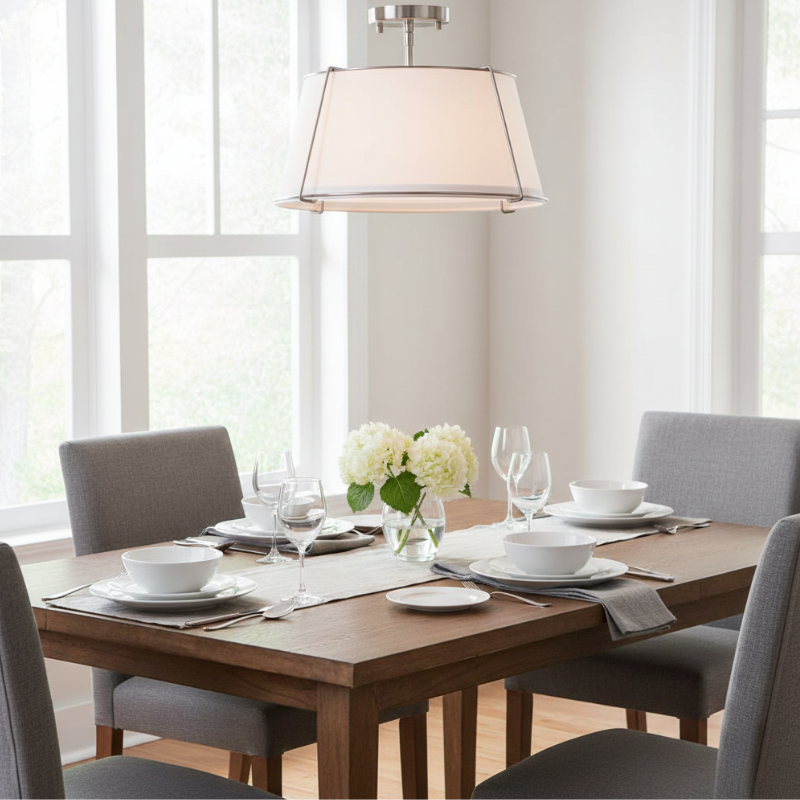 Lysander | Linen Shade Semi Flush Lamp Warm Lighting for Living Room & Hallway
