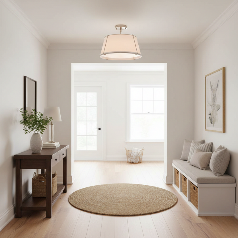 Lysander | Linen Shade Semi Flush Lamp Warm Lighting for Living Room & Hallway