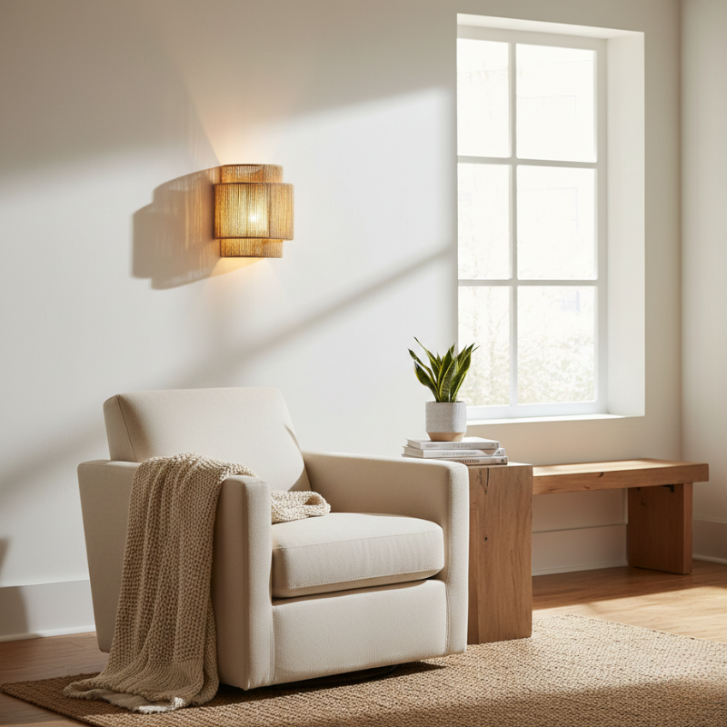 Montelle | Natural Woven Wall Light with Warm LED Rope Accent