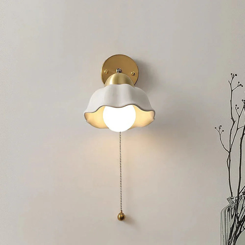 Avelis | White Metal Wall Light with Vintage Floral for Bedroom