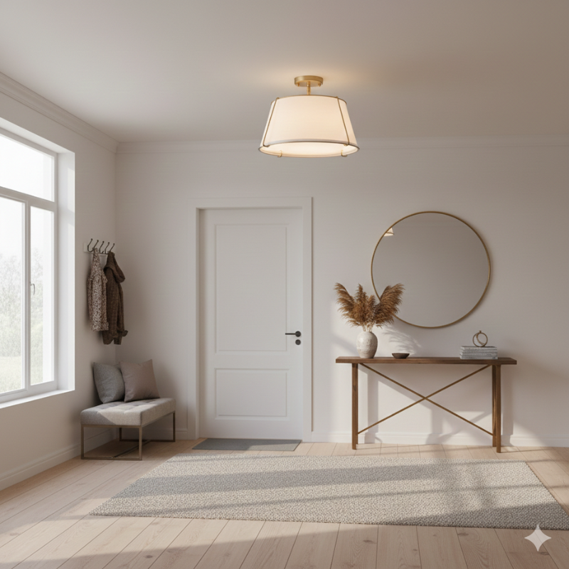 Lysander | Linen Shade Semi Flush Lamp Warm Lighting for Living Room & Hallway