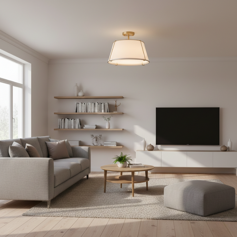 Lysander | Linen Shade Semi Flush Lamp Warm Lighting for Living Room & Hallway