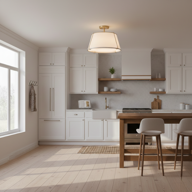 Lysander | Linen Shade Semi Flush Lamp Warm Lighting for Living Room & Hallway
