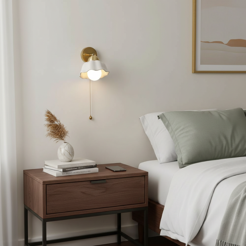Avelis | White Metal Wall Light with Vintage Floral for Bedroom