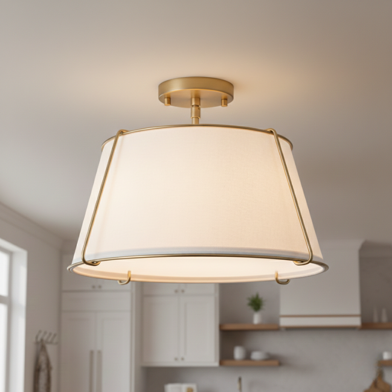 Lysander | Linen Shade Semi Flush Lamp Warm Lighting for Living Room & Hallway
