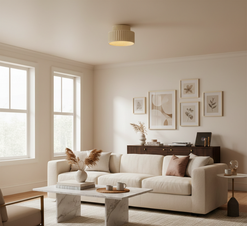 Caelum | Semi Flush Cream Shade Lamp for Modern Classic Interiors