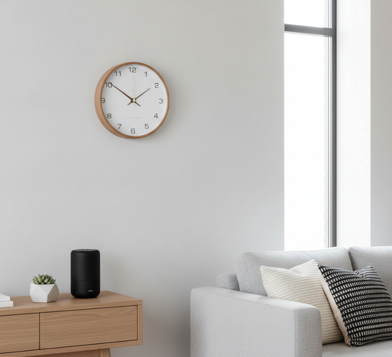 Sylara | Grey Wooden Wall Clock Silent Quartz for Modern Home
