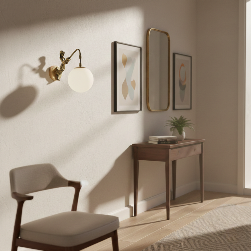 Nightora | Vintage Orb Wall Lamp Metal & Glass Hardwired for Bedroom
