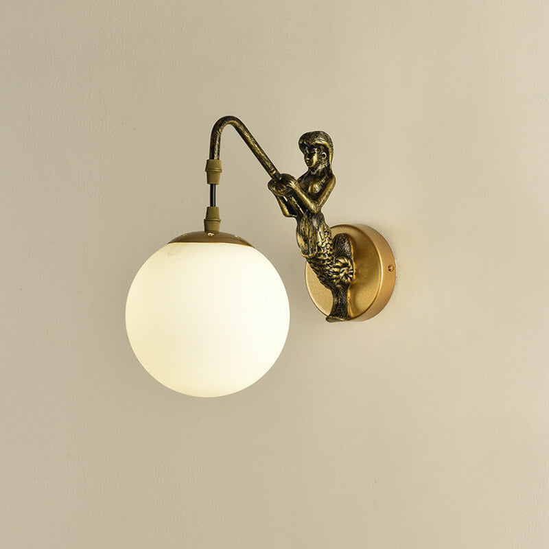 Nightora | Vintage Orb Wall Lamp Metal & Glass Hardwired for Bedroom
