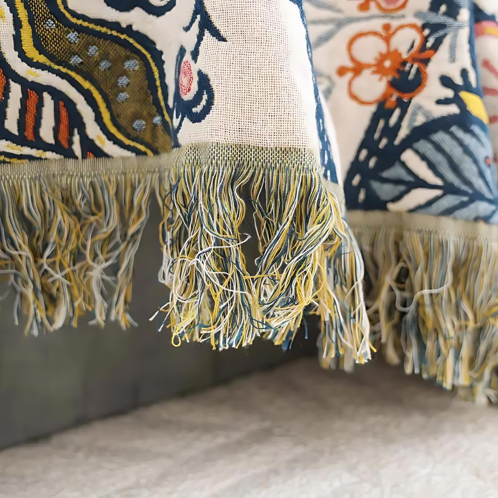 Rustic Artistic Floral Throw Blanket 100% Cotton - Reversible Jacquard Print with Tasselsc