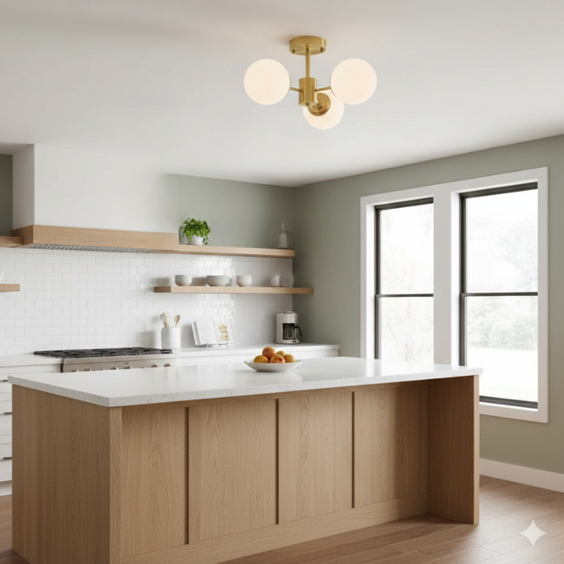 Kaida | Mid-Century 3-Glass Globe Semi-Flush Mount Light Ceiling Lamp