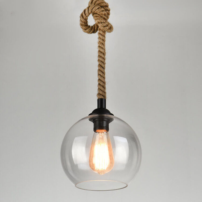 Elmira | Vintage Rope Clear Amber Glass Globe LED Pendant Light