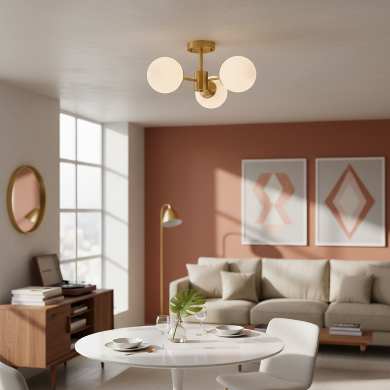 Kaida | Mid-Century 3-Glass Globe Semi-Flush Mount Light Ceiling Lamp