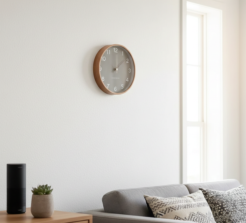 Sylara | Grey Wooden Wall Clock Silent Quartz for Modern Home
