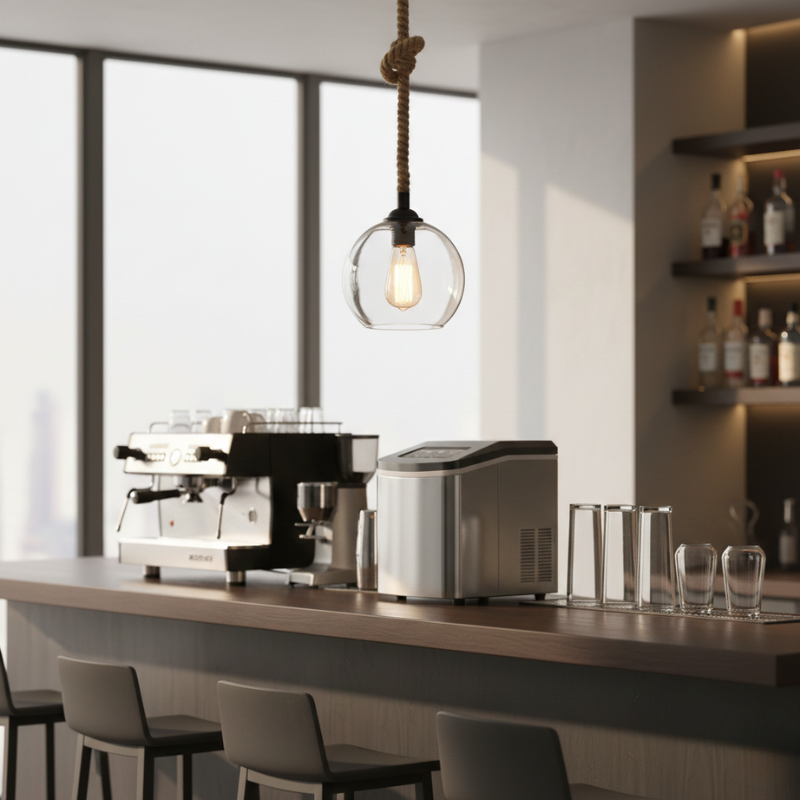 Elmira | Vintage Rope Clear Amber Glass Globe LED Pendant Light