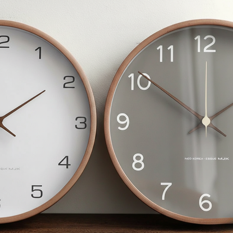 Sylara | Grey Wooden Wall Clock Silent Quartz for Modern Home