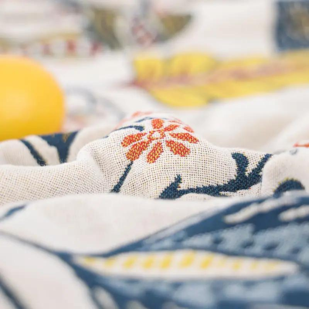 Rustic Artistic Floral Throw Blanket 100% Cotton - Reversible Jacquard Print with Tasselsc