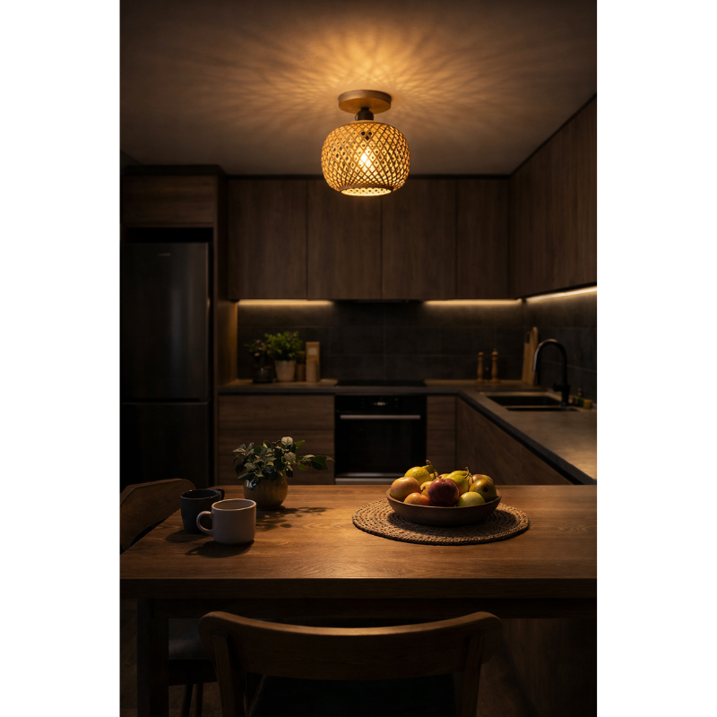 Lucas | Retro Woven Indoor Semi-Flush Ceiling Light
