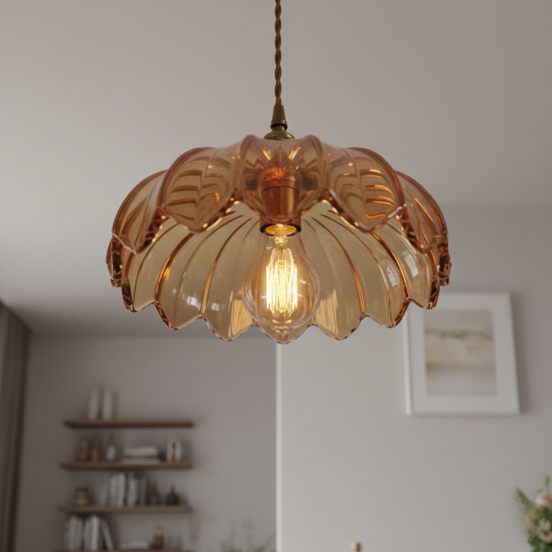 Roselle | Vintage Glass Pendant Light Flower Design for Dining Room