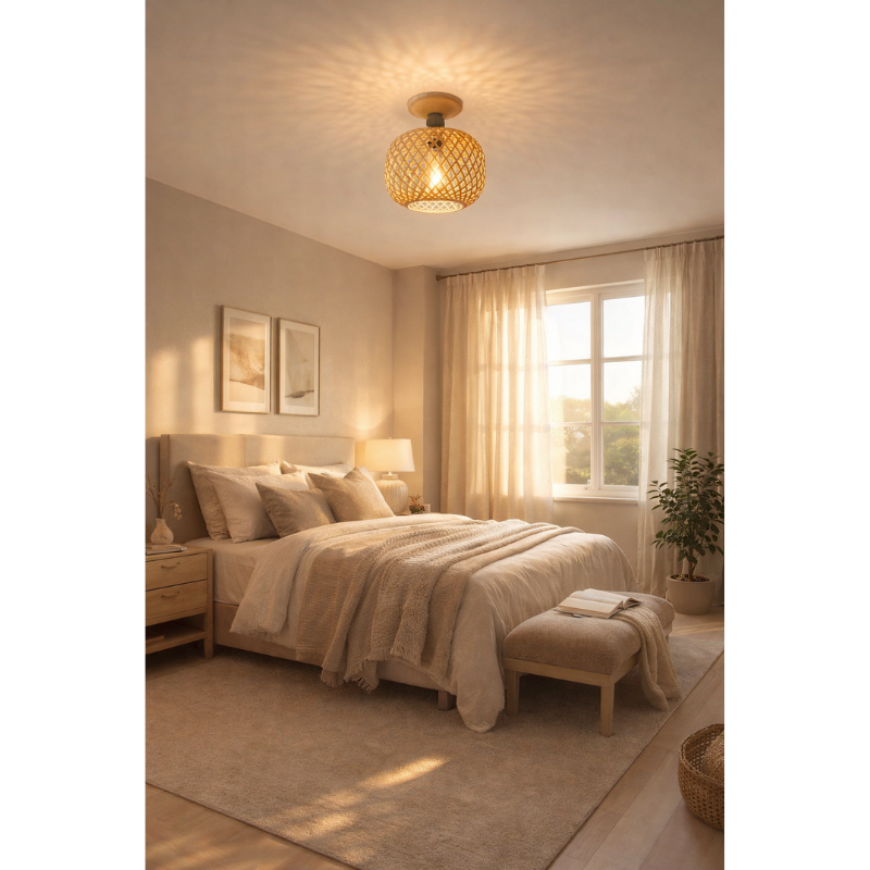 Lucas | Retro Woven Indoor Semi-Flush Ceiling Light