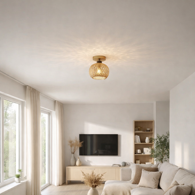 Lucas | Retro Woven Indoor Semi-Flush Ceiling Light