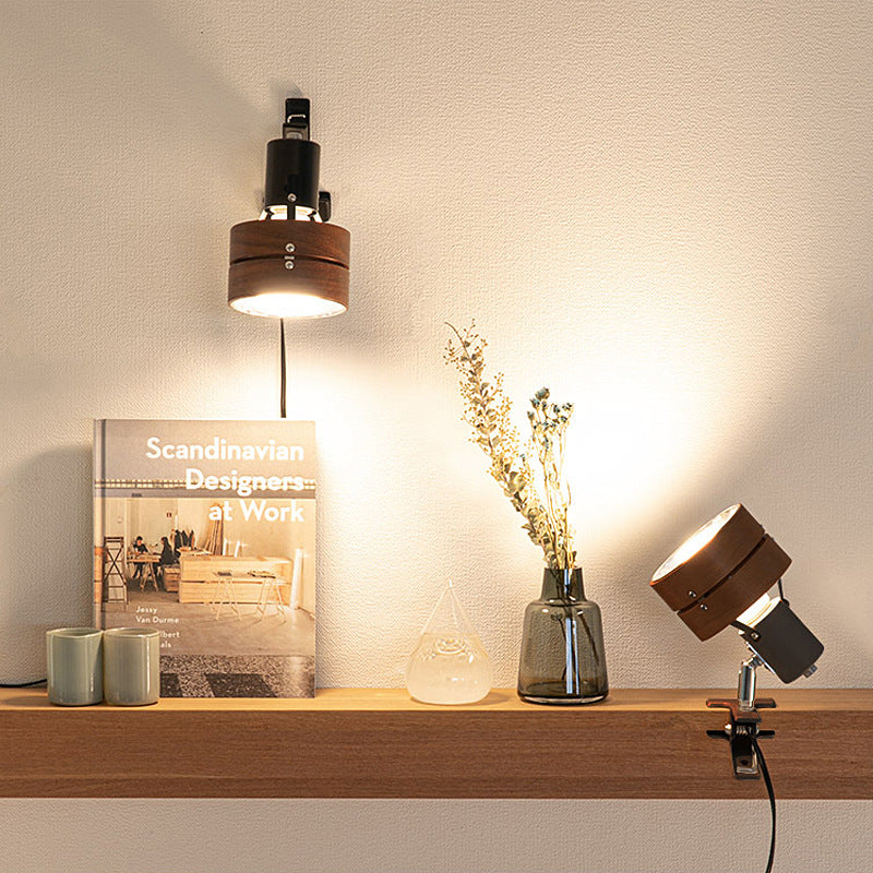 Orenna | Japanese Traditional Clip Table Lamp – Walnut Wood with Acrylic Shade