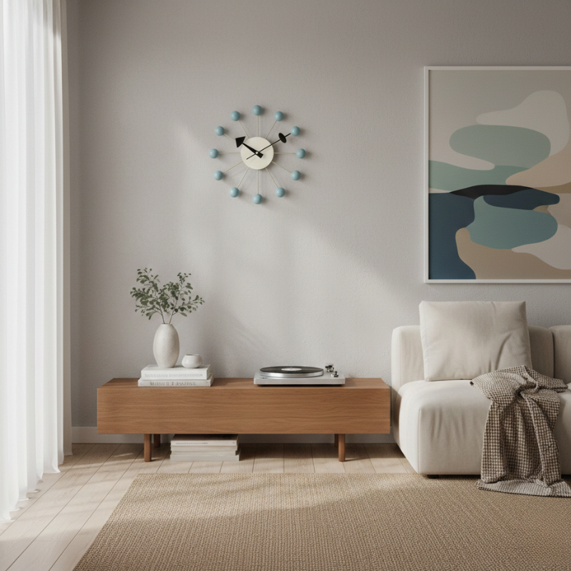 Solenne | Mid-Century Wall Clock with Wood Accent