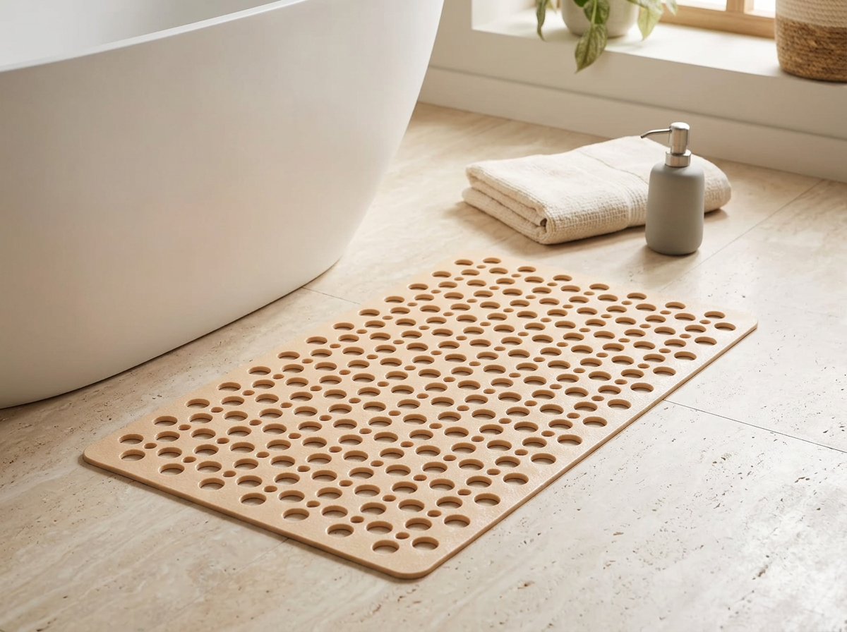 Non-Slip Shower Mat with Suction Cups - Antibacterial TPE