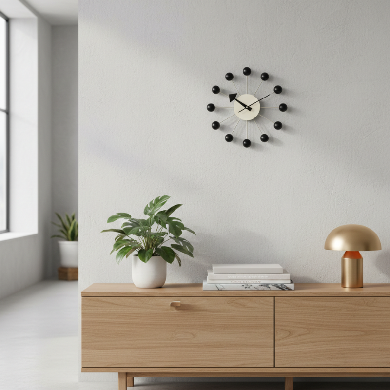 Solenne | Mid-Century Wall Clock with Wood Accent