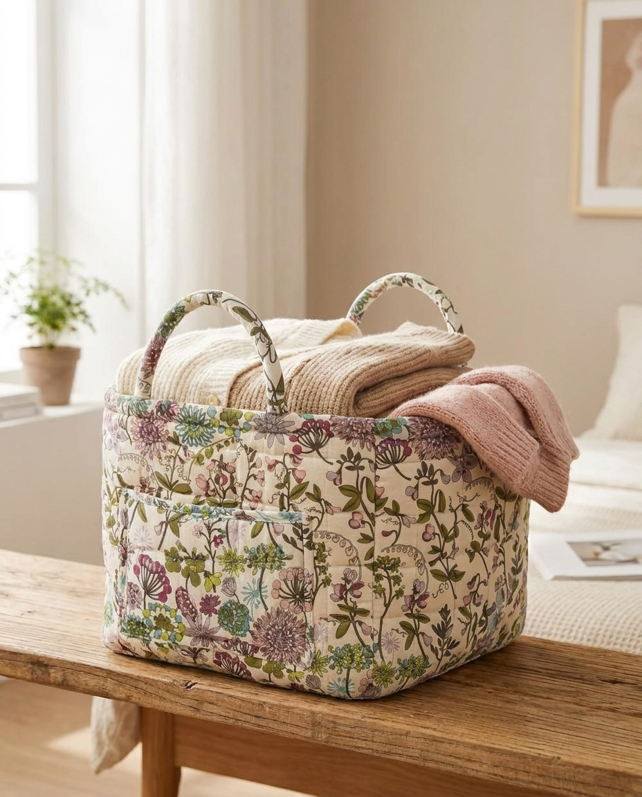 Delicate Floral Canvas Storage Basket - Floret